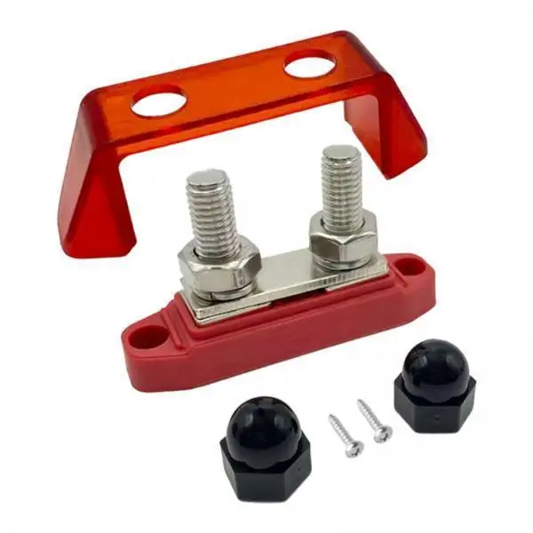 Power Distribution Block Bus Bar Dual Stud M10 Red with Protective Cover 200A 12V to 48V for Boats Trucks RV