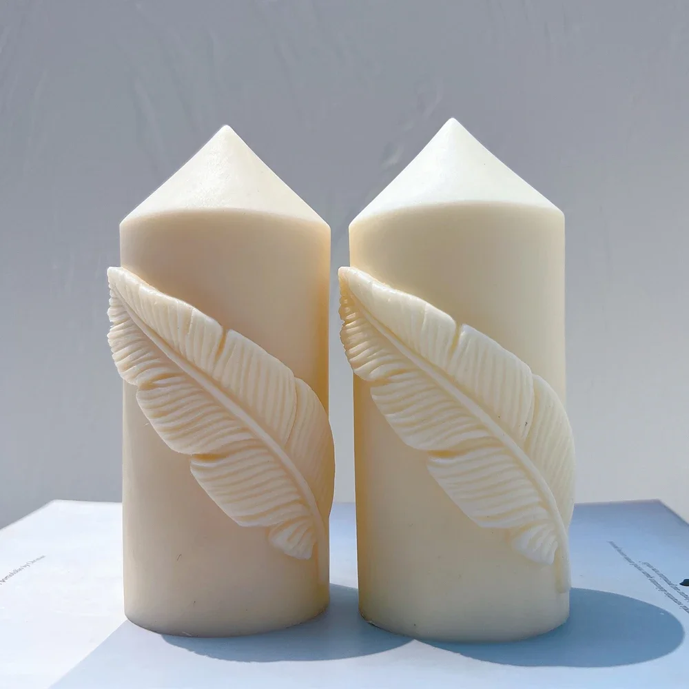 Feather Pillar Candle Silicone Molds Geometric Column Sculptured Mould Cone Pillar Wax Candles Mold For Art Deco