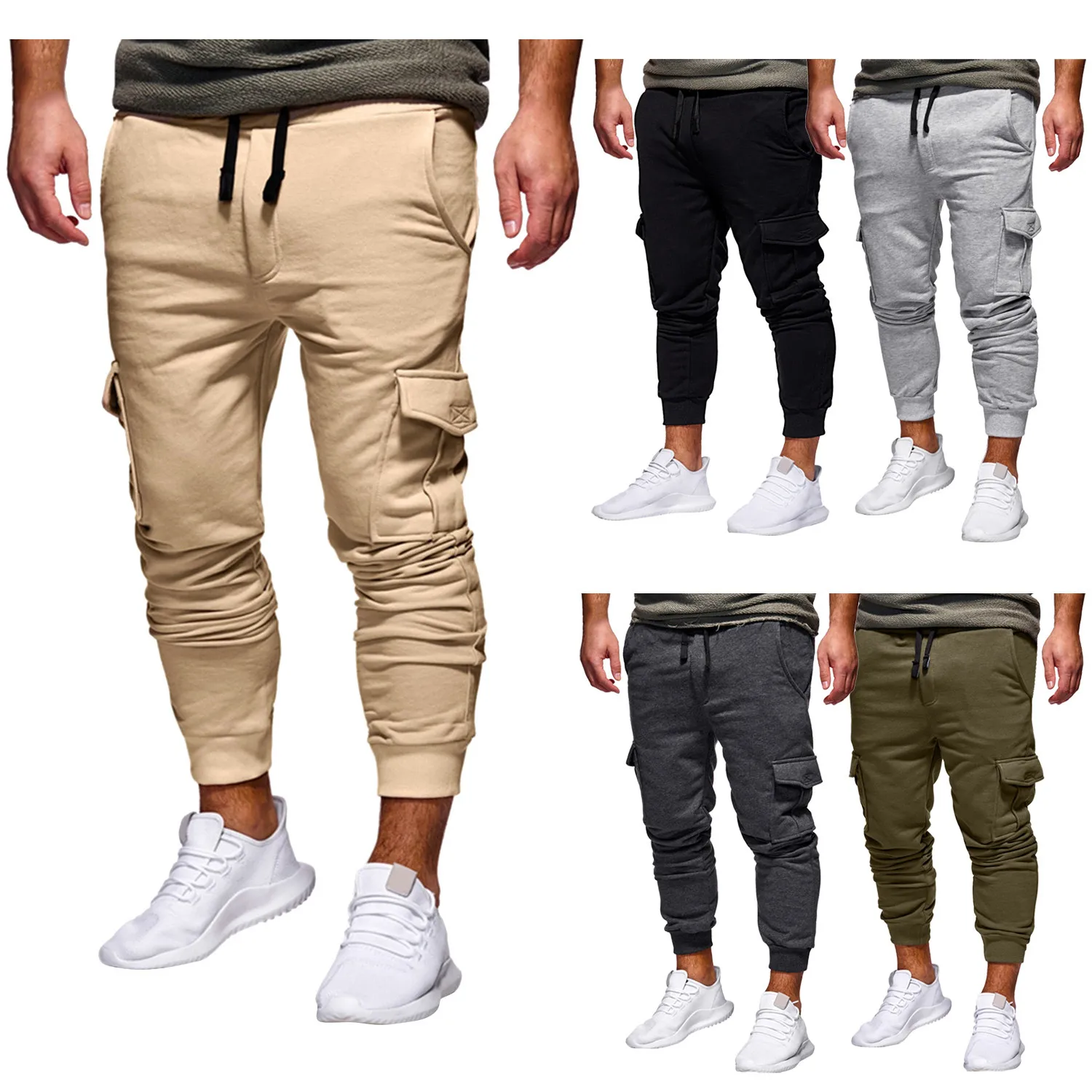 Mens Cargo Pants Cotton Sweatpants Fashion Joggers Sports Long Pants Trousers Baggy Pockets Trouser Solid Loose Overalls 2024