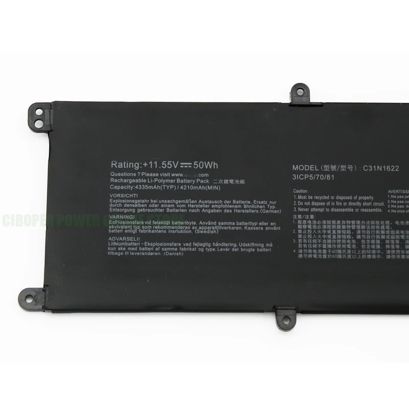 Laptop Battery C31N1622 11.55V/50Wh/4335mAh For ZenBooK U5100U U5100UQ UX3430UA UX530UQ UX530UX UX430UA UX430UN UX430UQ UX530UQ