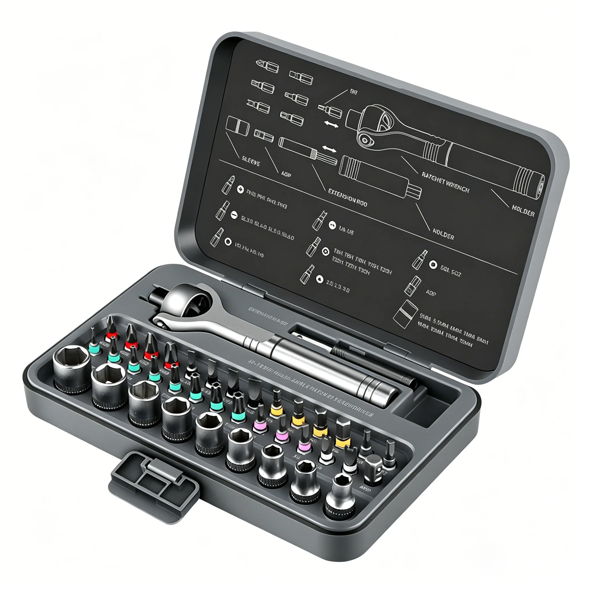 40-in-1 Adjustable Ratchet Screwdriver Wrench Set Magnetic CRV Bits Sockets Professional Repair Hand Tools Kit with Storage Case