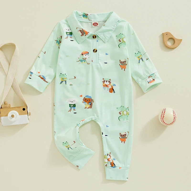 

2024-07-04 Lioraitiin 0-24M Baby Boy Romper Casual Small Animal Golf Print Long Sleeve Jumpsuit for Infant Toddler Fall Outfit