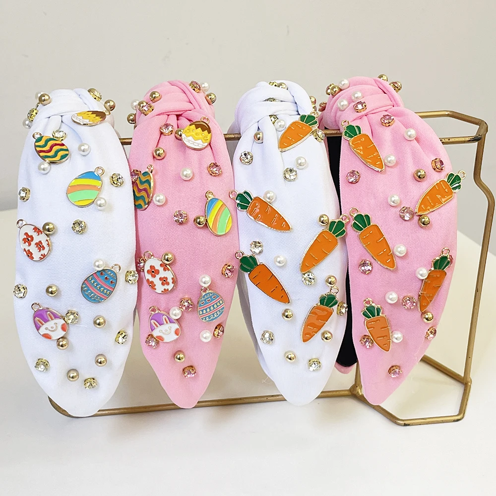 Easter Kids Girls Pink Carrot Egg Rhinestone Knot Hairband Headband Adult Hair Accessories Hair Jewley