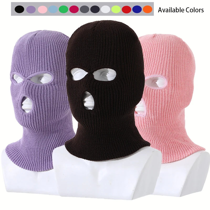 Skiing Mask Full Face Knit Hats Custom Women Men Warm Wool Balaclava Winter Hats Knitted 3 Holes Ski Mask Motorcycle Windproof