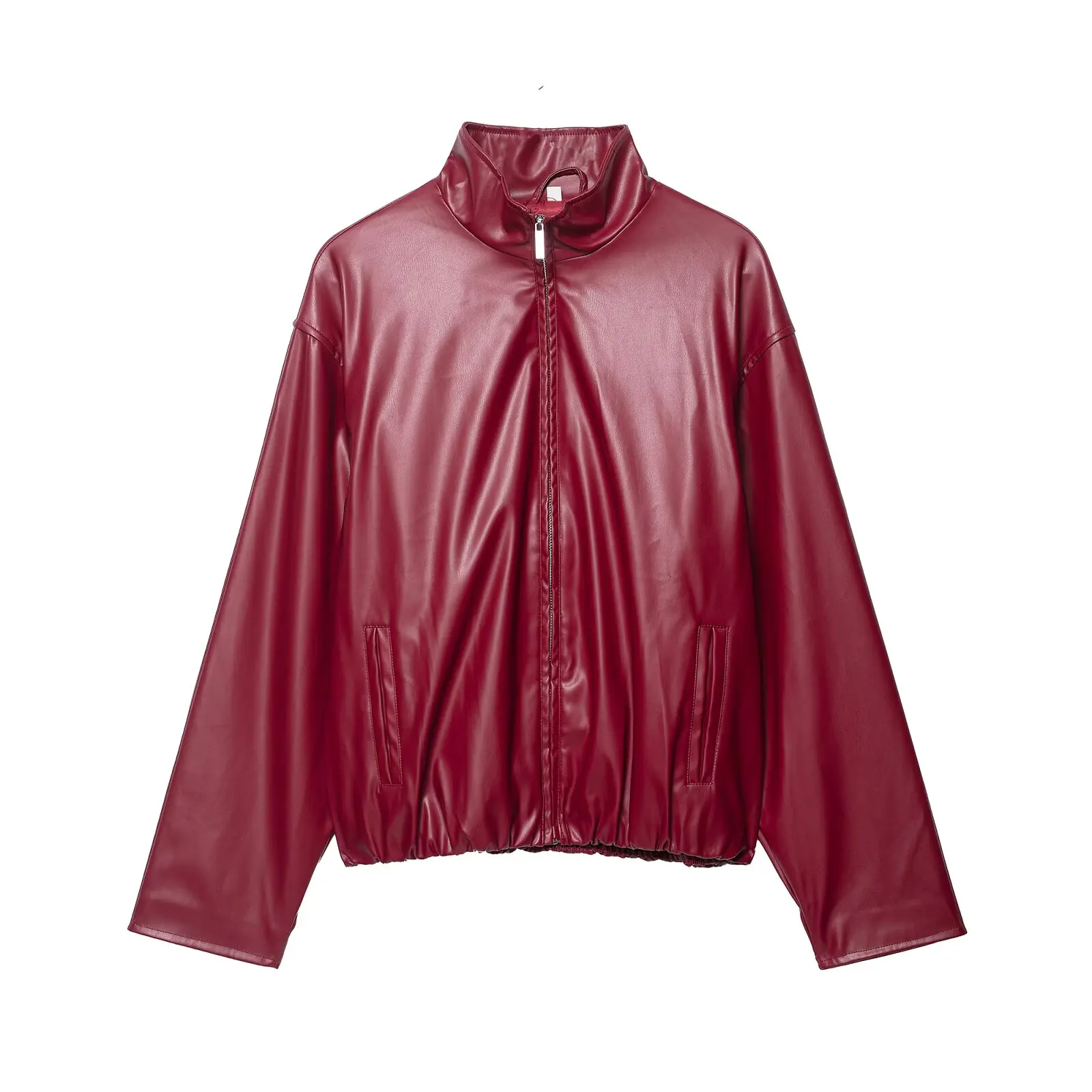 JNLEAOG Autumn New American Retro Stand Collar Leather Jaet Skirt Design Women's Faion Outerwear Polyester Fiber Long Sve