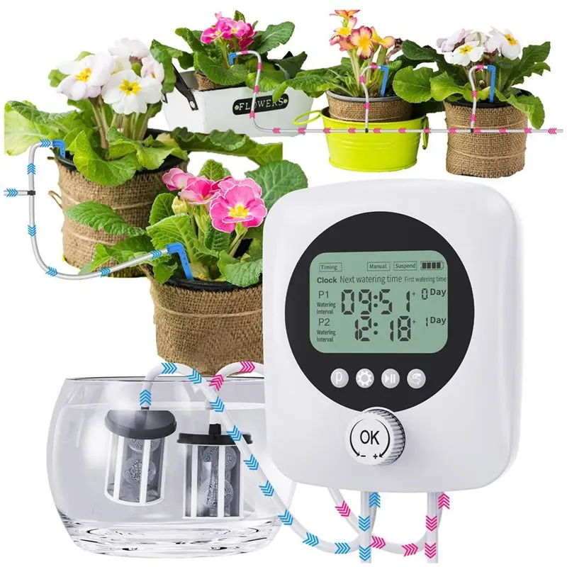 AB66-Dual Pump Automatic Plant Waterer Indoor Self Watering System For 30 Potted Plants Vacation Plant Watering Devices