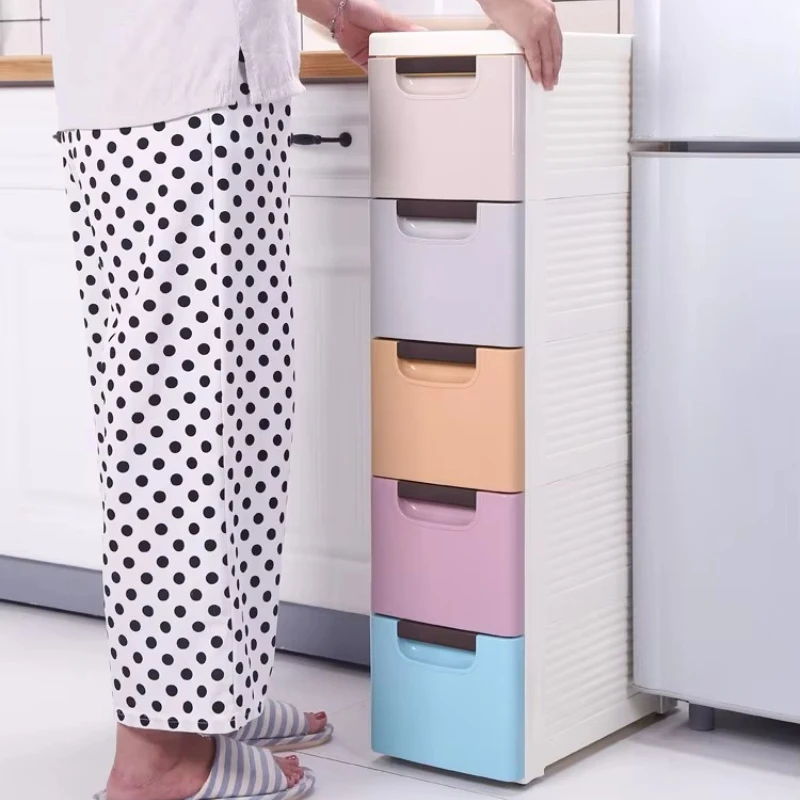 20/30cm Gap Bathroom Storage Cabinet Drawer-Type Plastic Organizer Multi-Tier Nightstand Rack for Bathroom