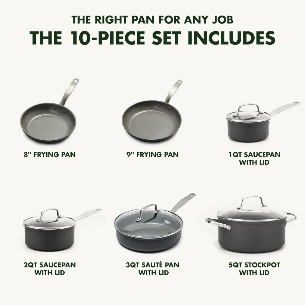 Chatham Hard Anodized Healthy Ceramic Nonstick 10 Piece Cookware Pots and Pans Set Non Stick Pots for Cooking Set PFAS-Free Lids