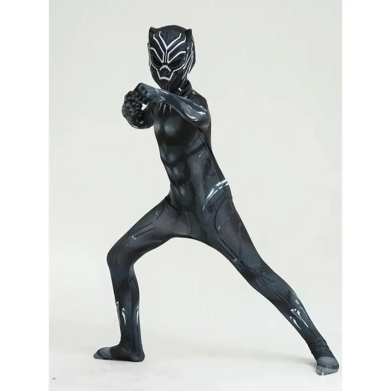 Anime Black Panther Cosplay Costume Superhero T'Challa Cosplay Jumpsuits Children Men Boys Panther Halloween Bodysuits Dress Up