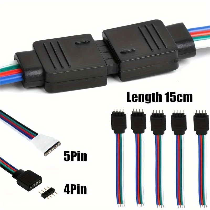 5pcs 4pin 5pin Led Strip Light Male & Female Connector Cable Wire Connection Socket For 5050 RGBW RGB Led Strip