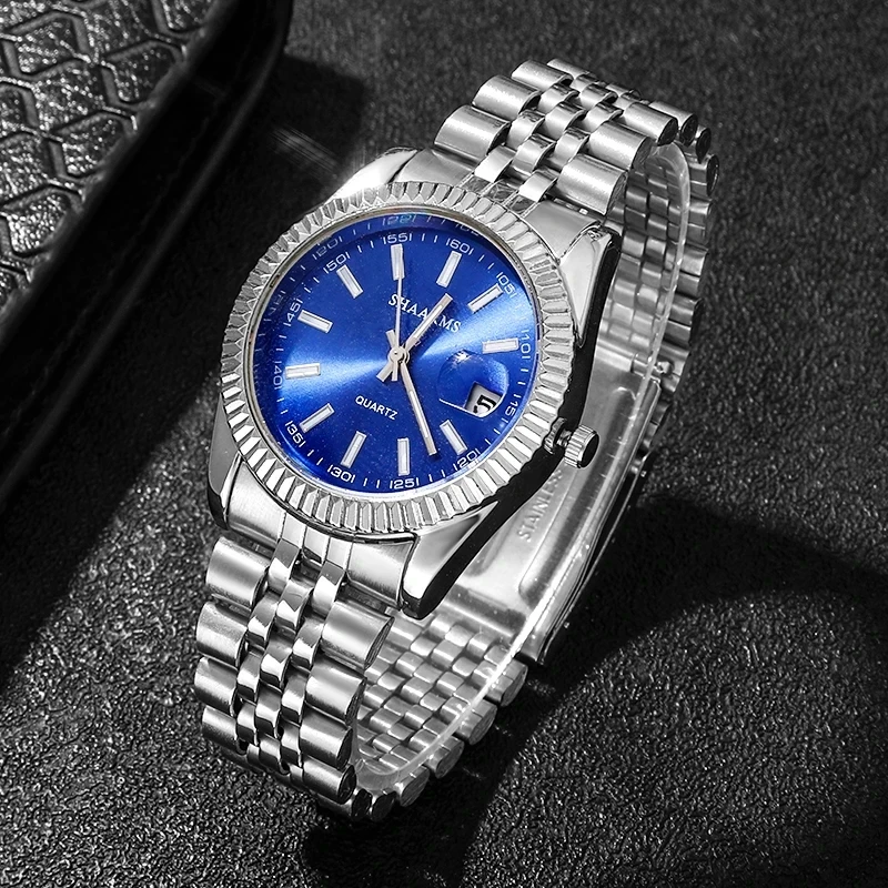 Watches Mens Top Brand Luxury Blue Watch Calendar With Stainless Steel Band Fashion Business Quartz Wristwatch Relogio Masculino