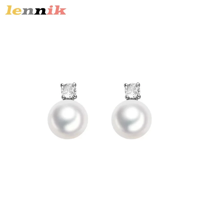 LENNIK Brincos de pérola simples, sentido premium, zircão micro-incrustado 925 agulha de prata brincos de temperamento versáteis e elegantes