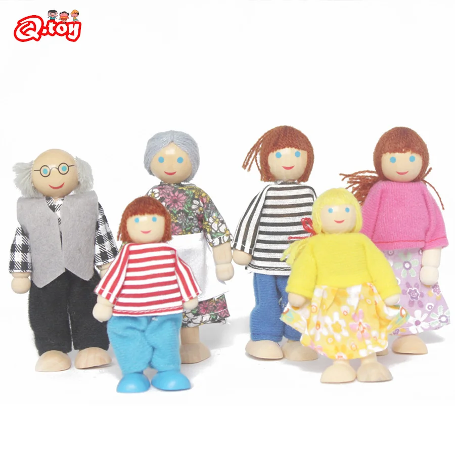 

Wooden Dollhouse Play Family Dolls Children Pretend Play Dressing Toys Miniature Dolls Figures for Kids Parent Child Interactive