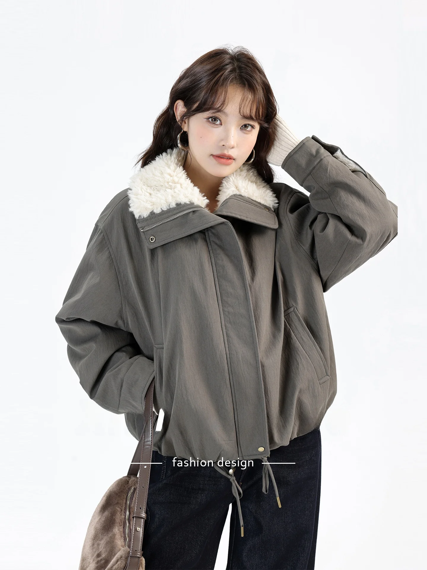 

Ретро-куртка-пуховик в рабочем стиле с меховым воротником, утепленная, для зимы, новинка, женская, корейский стиль, с воротником-стойкой