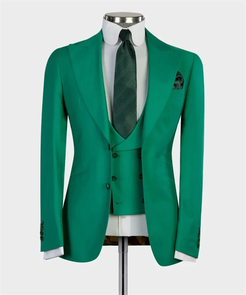 Costume vert formel Pour Hommes, 2 pièces, Blazer + gilet sur mesure, robe de bal Pour le bureau