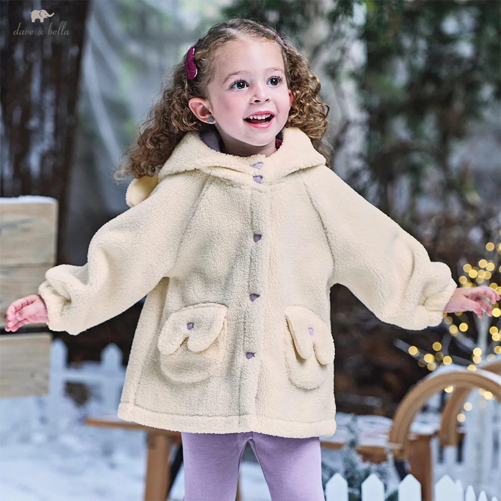 Dave Bella Girls  Winter Warm Jacket Autumn Thicken Hooded Coat Children Warm Velvet Outwear Top Kids Outdoor Clothes DB4253987