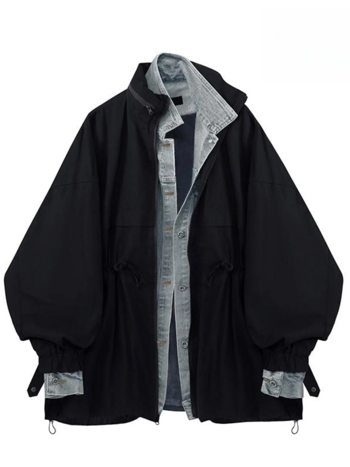 

Large Size 300 Pou Denim Patchwork Men's Jaet Casual Loose Outerwear Spring Autumn Trendy Brand Vintage Sle Coat