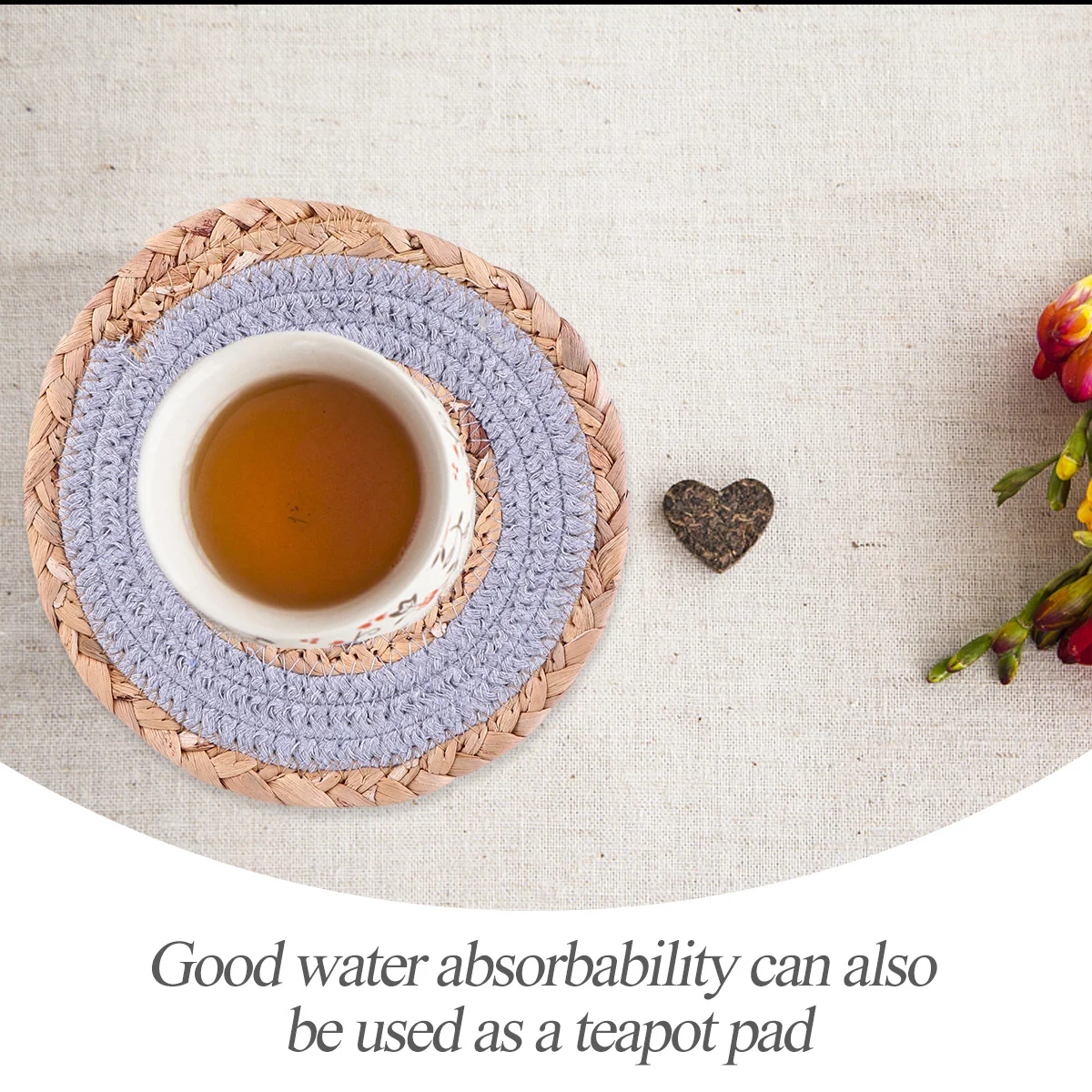 

4Pcs Japanese Round Table Mats Heat Insulation Cotton Straw Placemat Pot Holder Cup Mat Heat Proof Pad Kitchen Party Use