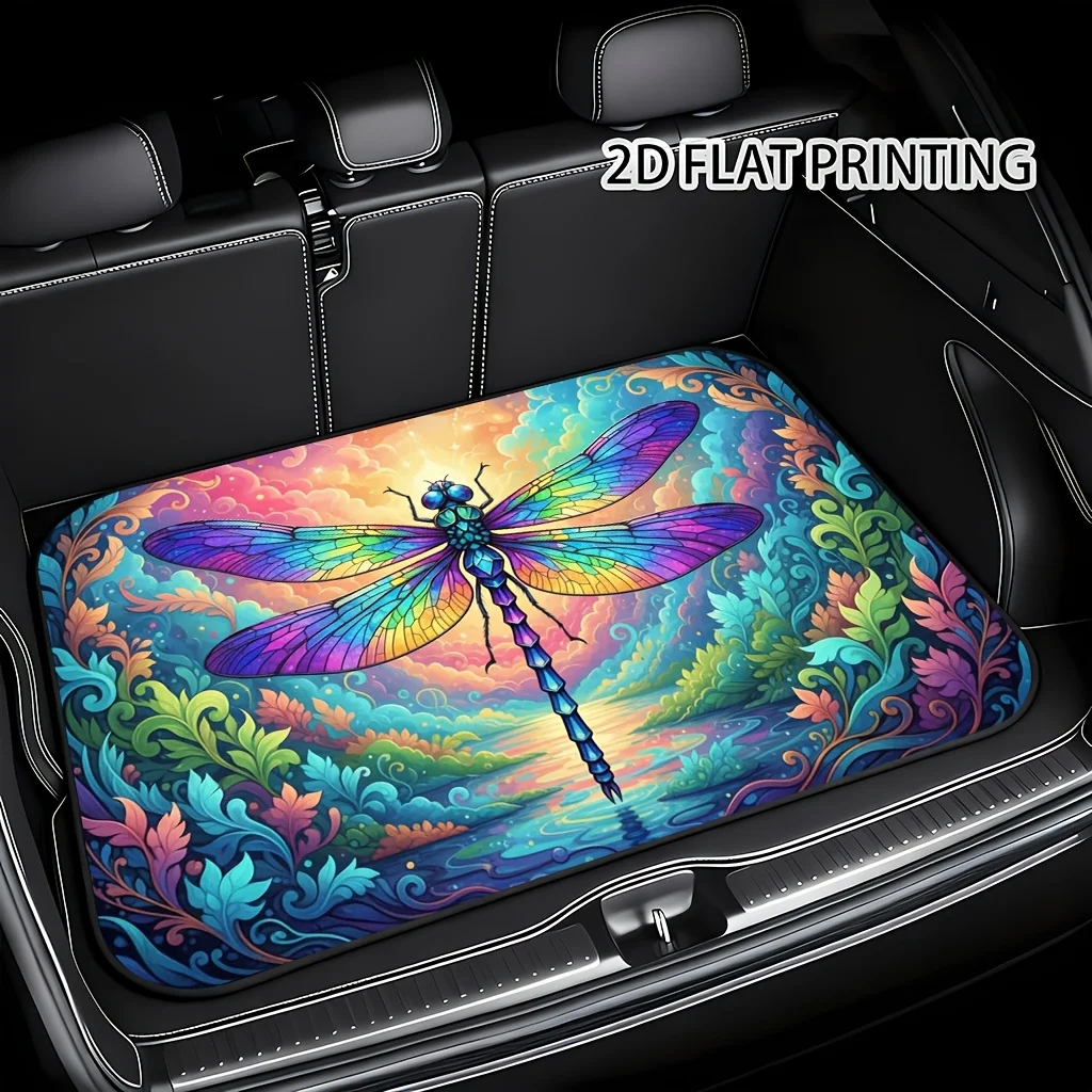 1pc Of Colorful Dragonfly With A Natural Floral Background Trunk Mat, Suitable For Your Car'S Trunk, Easy Yet Stylish, Cargo Mat