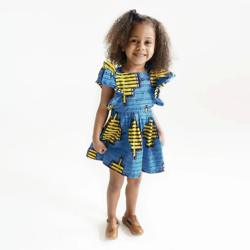 Girls children's summer small flying sleeves backless strap dress sleeveless Bohemian style short skirt children's cloth