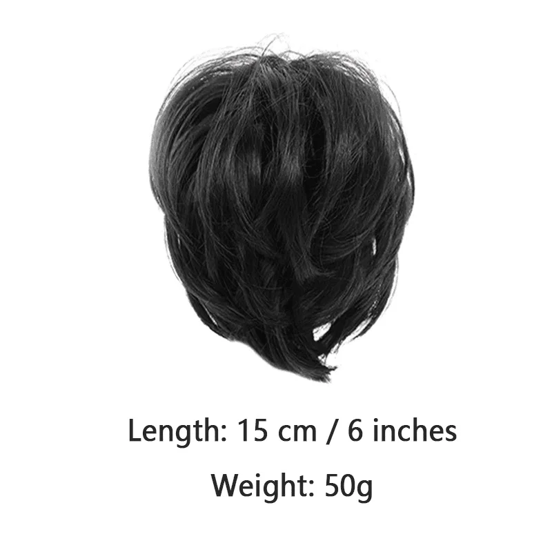 Wig sintetis untuk wanita rambut ekor kuda, rambut palsu Buns berumbai, rambut palsu Natural Coklat bergelombang berantakan dengan rumbai Wig