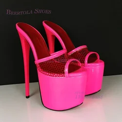 Mesh Peep Toe Open Platform Slippers Women Purple Pink Bright Color Slingback Sandal Stiletto Red Heels Bling Hollow Casual Shoe