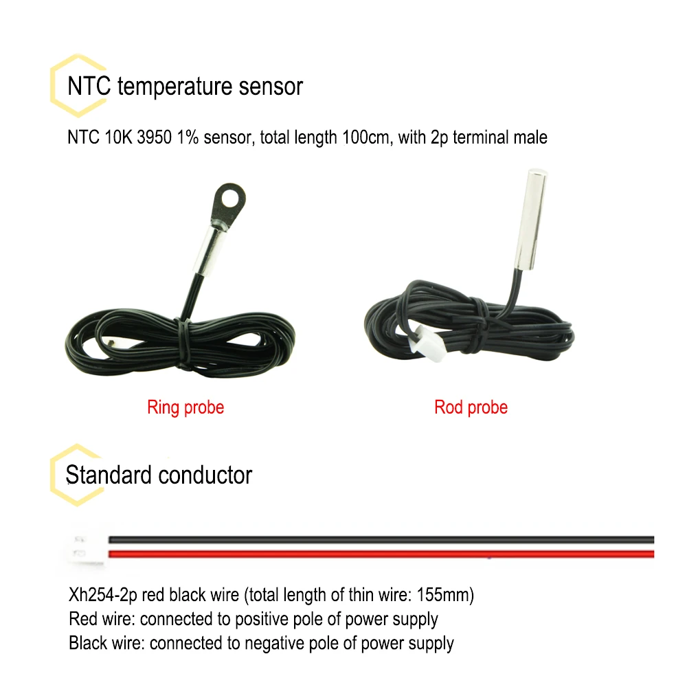 Imagem -02 - Digital dc Único Voltímetro e Termômetro Sensor de Temperatura Detector com Ntc 10k 3950 Sonda Temp Testador Calibre Voltímetro Digital Ferramentas Eletricista Profissional Detector de Tensão Dc430v 100cm