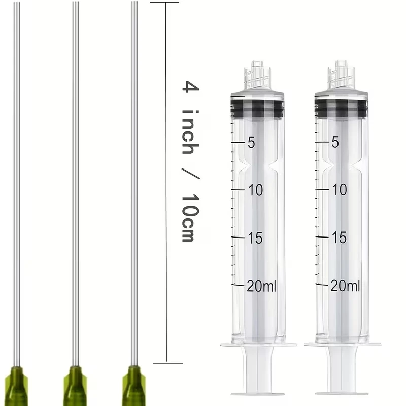 3-Pack of 20ml Industrial Plastic Syringes with 4inch Blunt Luer Lock Needles, Suitable for Scientific Laboratories, Glue Application, Measuring, Replenishing, and Transferring Liquids