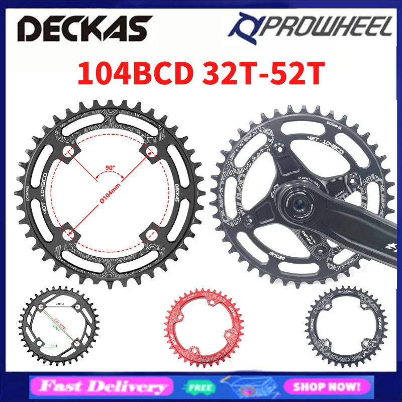 DECKAS 104BCD 40/42/44/46/48/50/52T Mountain Bicycle Chainwheel MTB bike crankset AluminumChainring