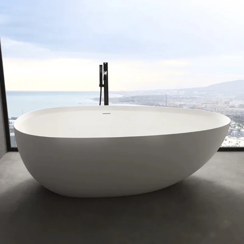 High-end artificial stone household small apartment hotel B & B double couple oval adult Internet celebrity bathtub