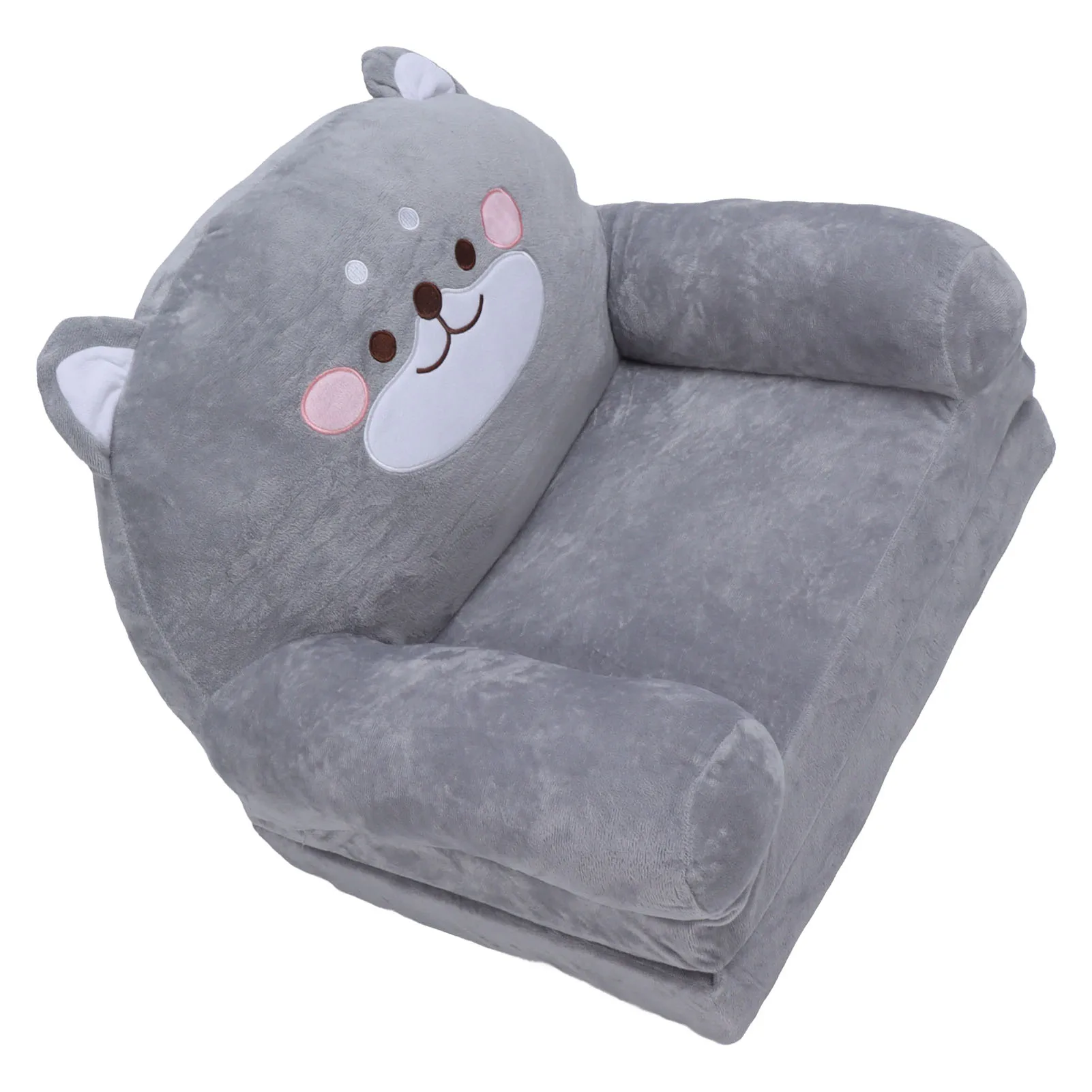 Kids Sofa Cartoon Gray Dog Style Foldable Wide Handle Soft Breathable Toddler Chair for Reading Relaxing Sleeping