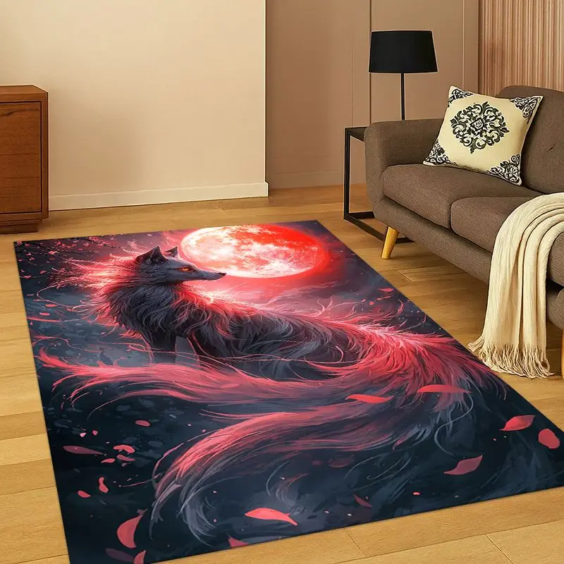 Fairy Tale Fox Cartoon Carpet Rug for Bedroom Living Room Sofa Playroom Doormat Home Decor, Game Area Rug Non-slip Gift