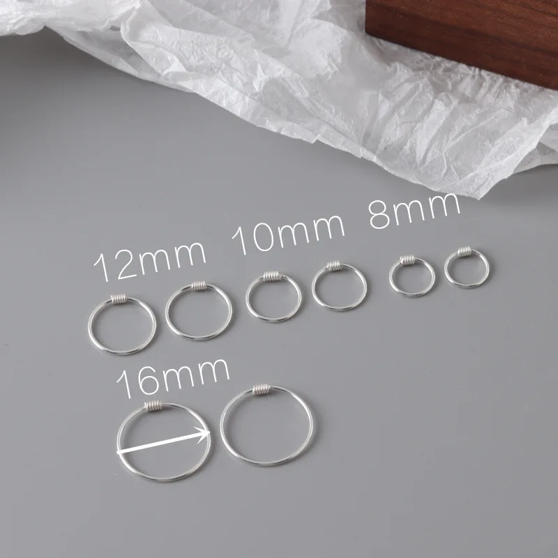 Wholesale 2pairs/pack Solid Sterling 925 Silver Earring 8mm 10mm 12mm 14mm 16mm Pure Silver Simple Style Ear Jewelry Hooks