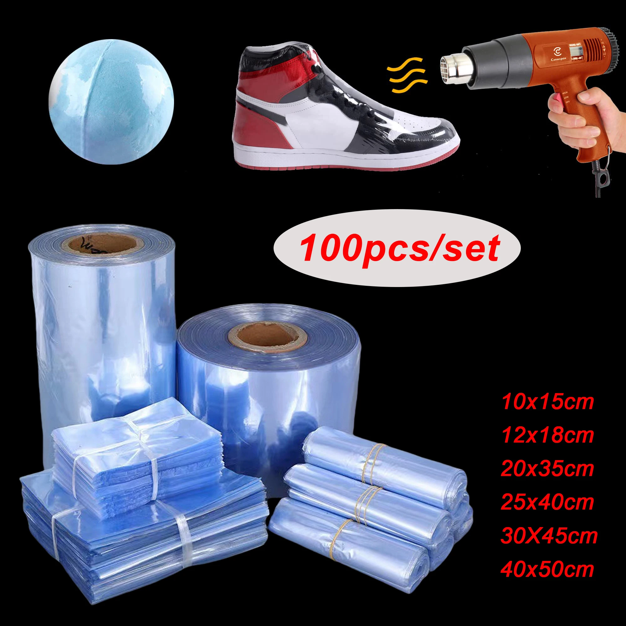 

100pcs PVC Heat Shrink Film Bag DIY Wrap Storage Seal Packing Bag Clear Polybag Cosmetics Blower Heat Seal Shrinkable Bag