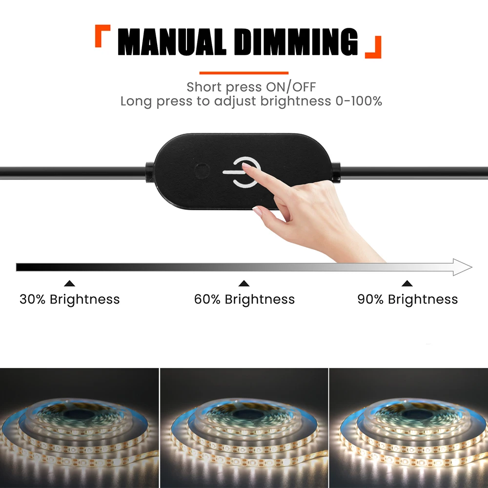 5V USB 2835 LED Strip Touch Dimmer Kit Light Tape Flexible 60LEDs/m DC Under Cabinet Lights Night Lamp Waterproof 0.5M 1M 2M 5M