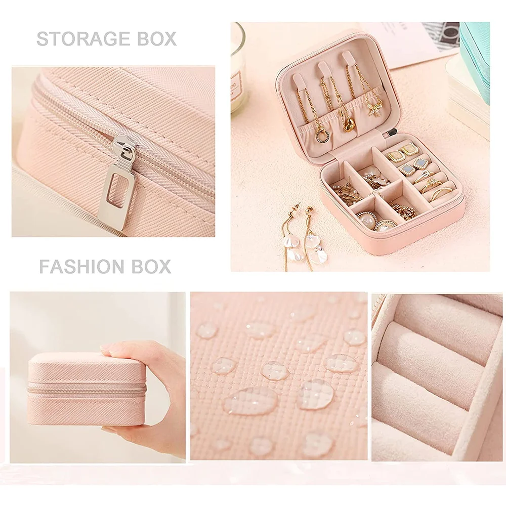 PU Leather Waterproof Jewelry Box Portable Jewel Case Engrave Image Series Travel Necklace Ring Earrings Display Storage Device