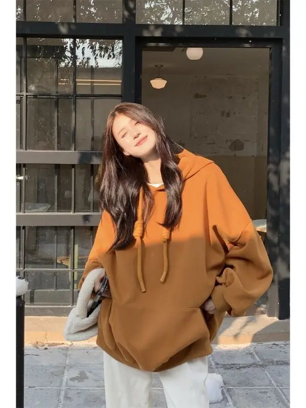 Sudadera con capucha holgada de talla grande para mujer, suéter informal largo con cobertura de carne para invierno, sudadera cómoda y transpirable para calle