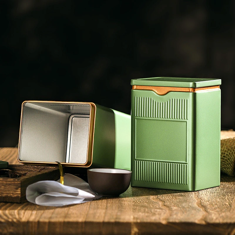 Portable Tea Box Solid Color Tea Sealed Box Teaware Storage Container Tinplate Can Coffee Sugar Box Kitchen Storage