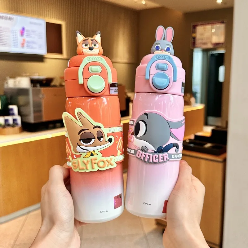 

Disney Cartoon Zootopia Judy Nick Thermos Cup 500ml Large Capacity 316 Stainless Water Cup with Straw Children Students Gift