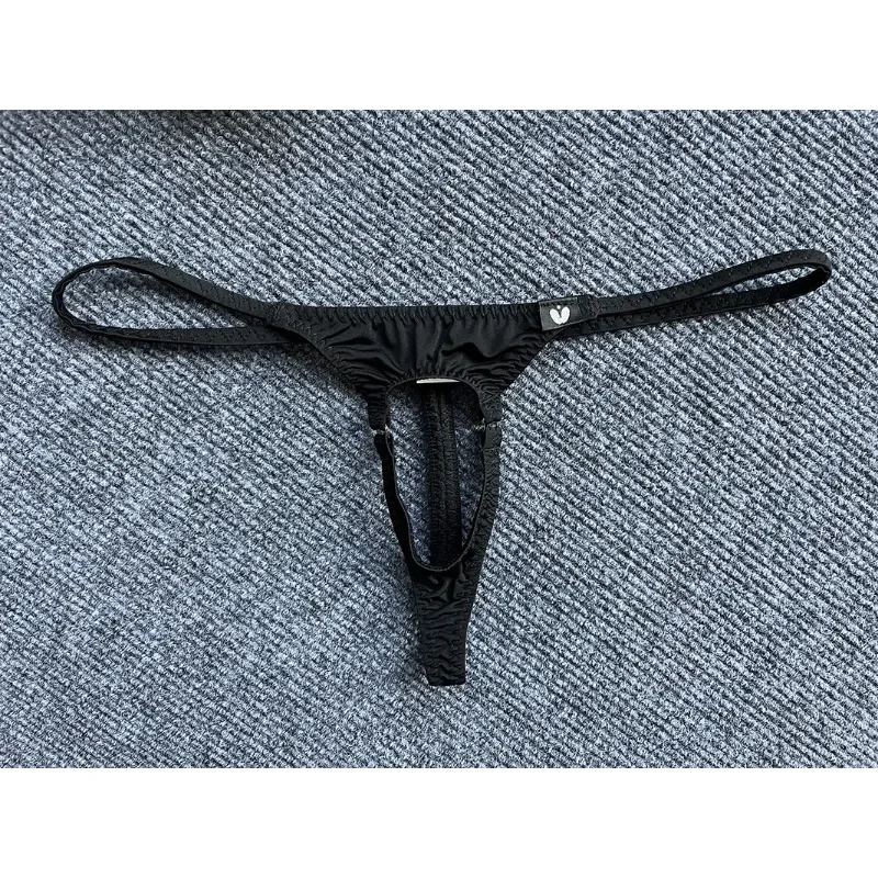 Стринги с отверстием для пениса, мужские сексуальные трусы с кольцом на член, эротическое белье, стринги с низкой посадкой и Т-образной спинкой, трусы из ледяного шелка, трусики с открытой попкой