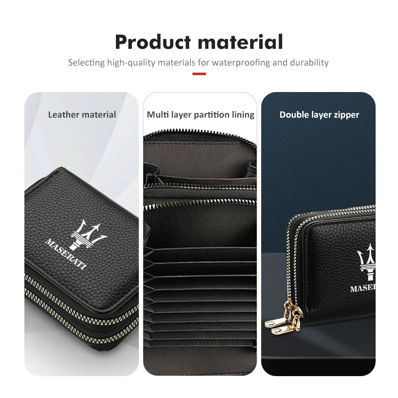 Car Driver Zipper Large Capacity Holder Multifunction Wallet For Maserati Quattroporte Spyder Levante Coupe GranTurismo