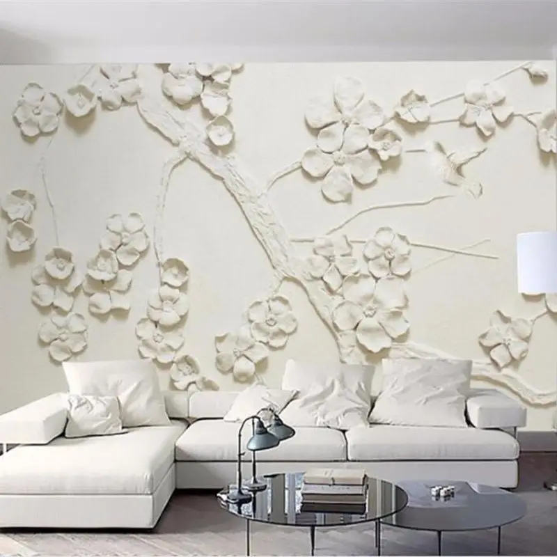 

wellyu Custom Wallpaper 3d Photo Mural Moody Relief Plum Blossom living room TV Background Wall paper Paintings papel de parede