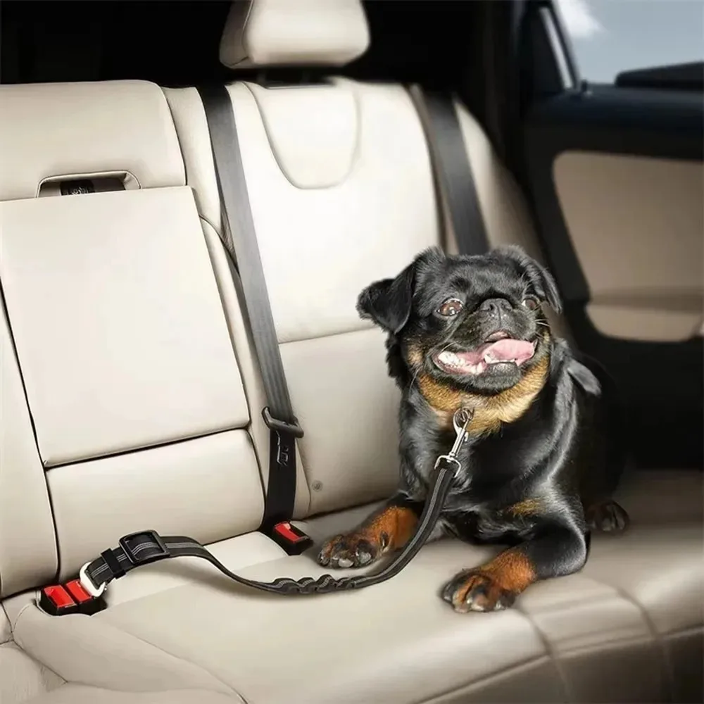 Reflective Dog Seat Belt - Adjustable Durable Nylon Safety Harness With Bungee Buffer For Secure Car Travel, Comfort Anti-shock