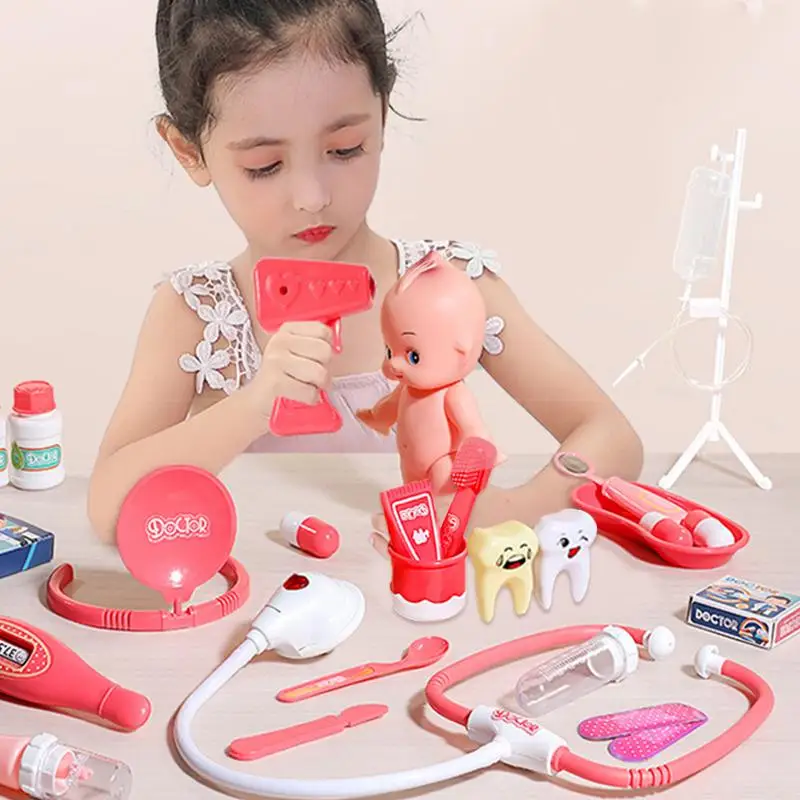 Kit de jouets médicaux pour enfants, boîte de dentiste de simulation, stéthoscope pour filles, médecin, jeu de simulation, 52 pièces