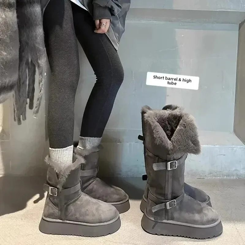 

Women Winter Snow Boots Thick Bottom Heightening Plush Thick Long Tube Cotton Boots Cozy Warm Anti-chill Women Boots Botas Mujer