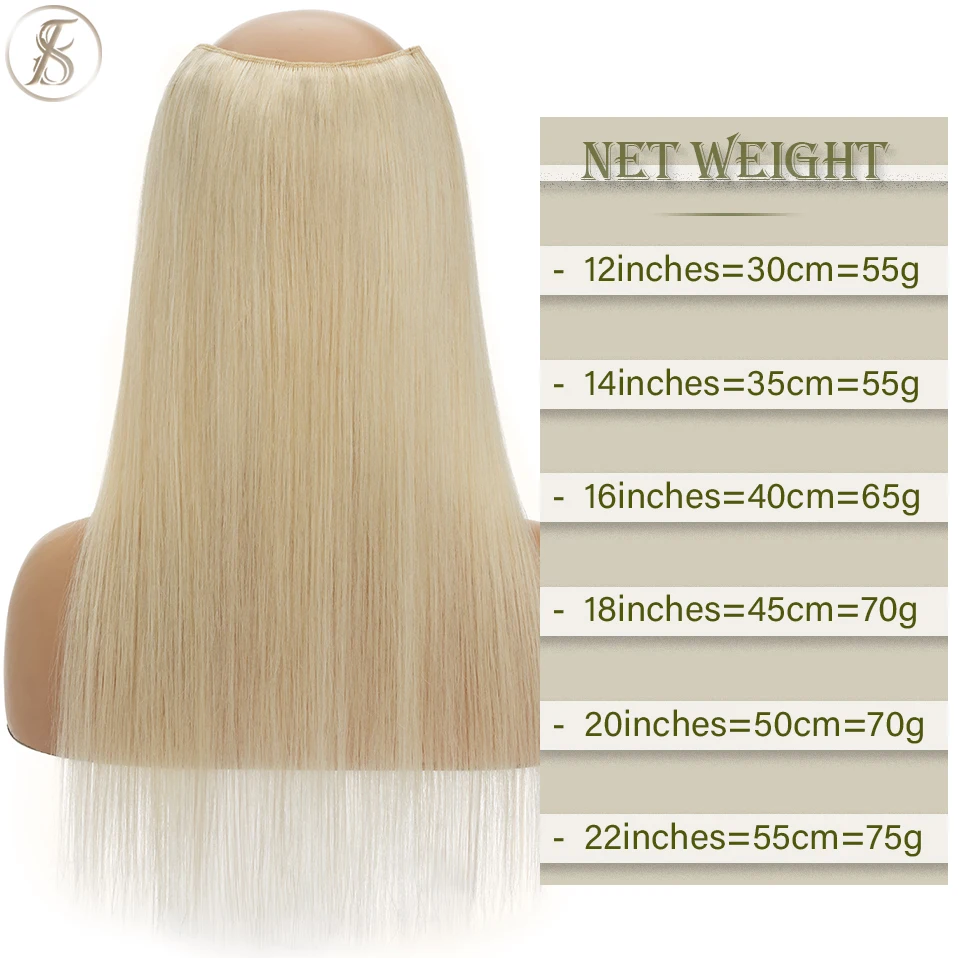 TESS V-shaped Hairpiece 75g 22inch Clip In Human Hair Extensions Hair Clip 3/4 Full Head Straight Blonde Natural Hair Extensions