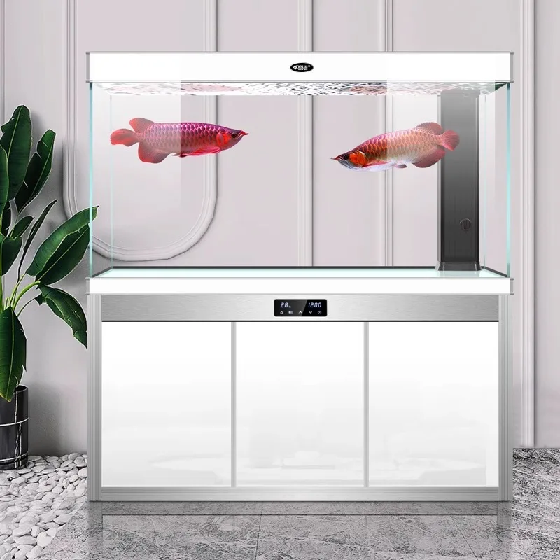 

Nordic Luxury Ultra-white Glass Fish Tank Cabinet Large Floor-standing Foyer Ecological Fish Tank Living Room Furniture FYFT