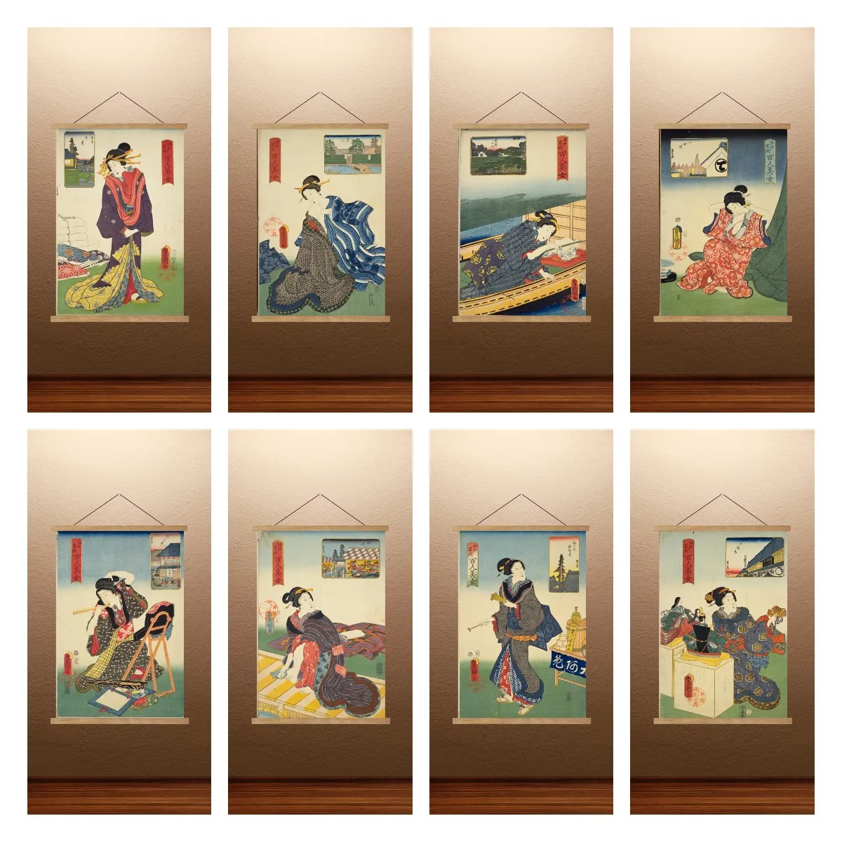 

A Picture of A Hundred Beauties In Edo Famous Places Japanese Ukiyo-e Canvas Art Painting Live Room Wall Decor Hanging Paintings