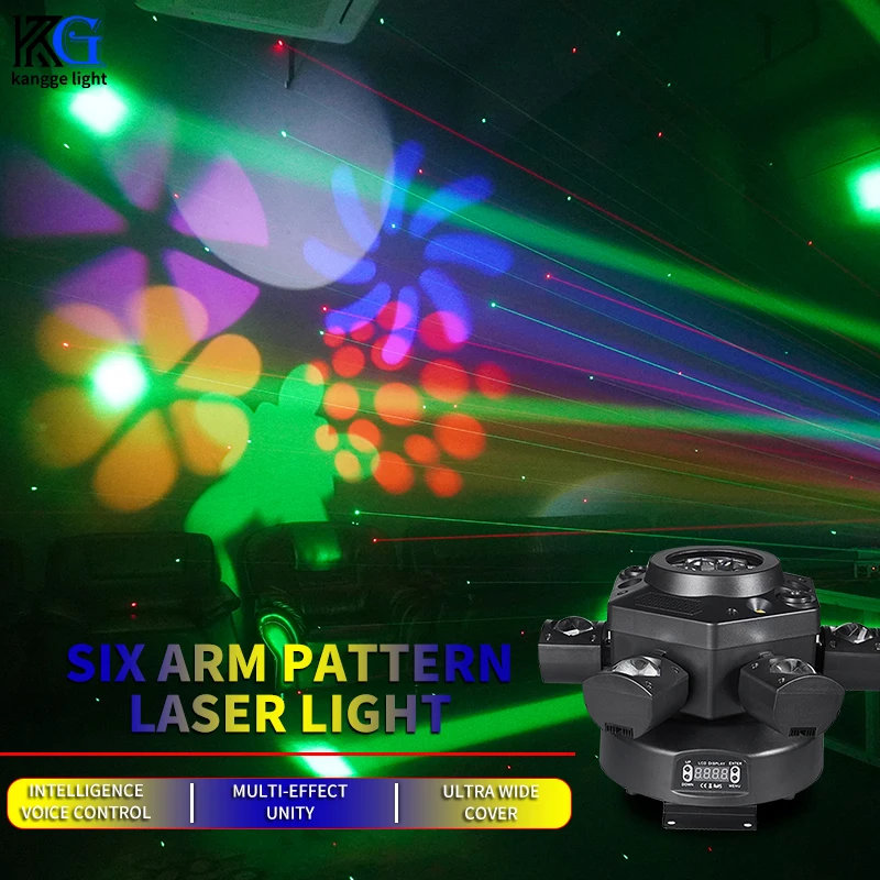 RGBW 6 Head Moving Head Pattern Beam Light 120W Six Arm DMX 6x10W DJ Bar Strobe Effect Stage Beam Moving Head Lights for Party