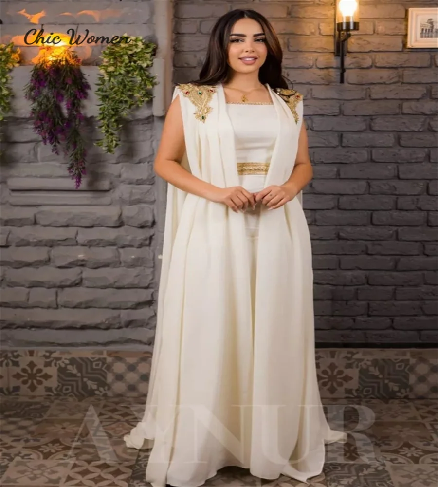 Luxury Saudi Arabic Evening Dress With Gold Appliques Elegant Caftan Moroccan Abaya Dubai Prom Dress Formal Engagement Party